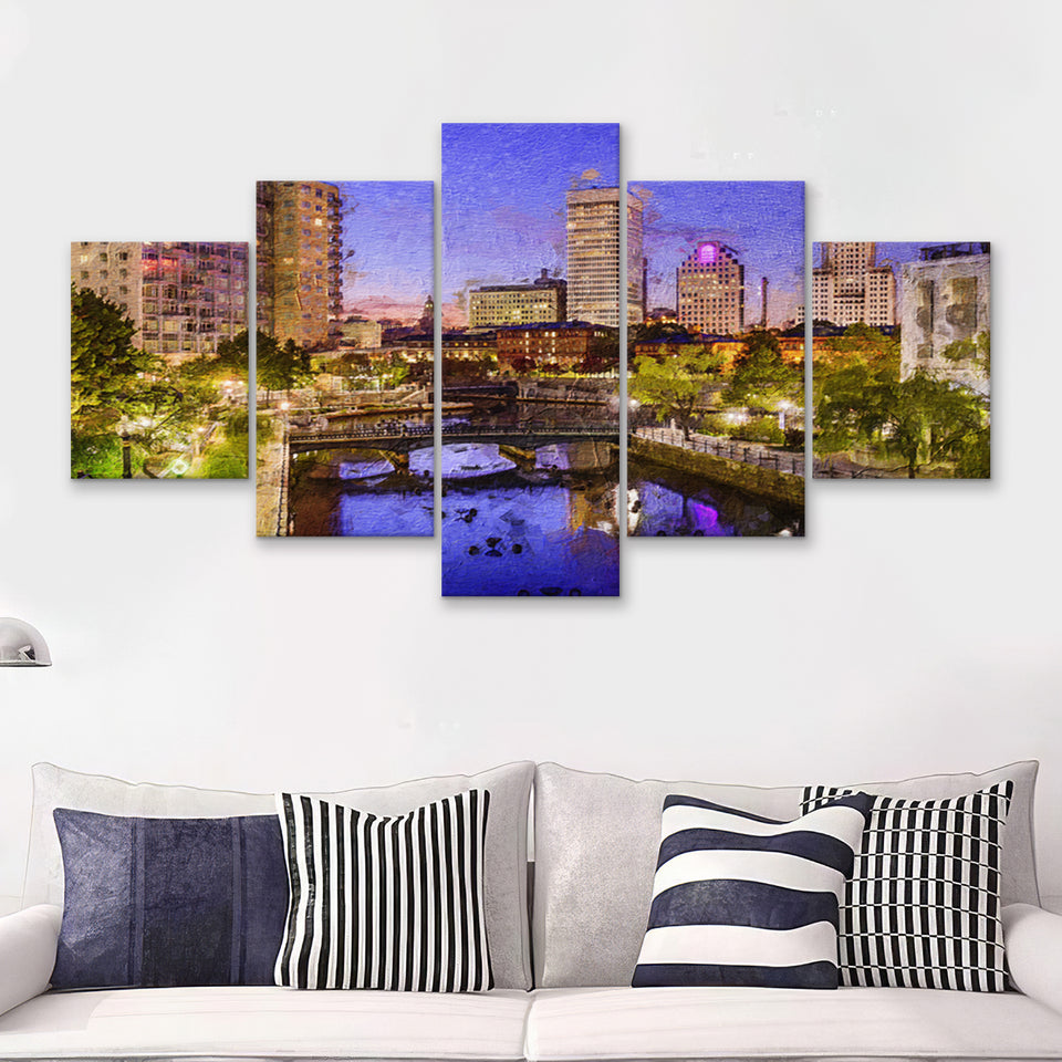 Providence Breathtaking Cityscape 5 Piece Canvas Prints Wall Art Decor - Painting Canvas, Multi Panels