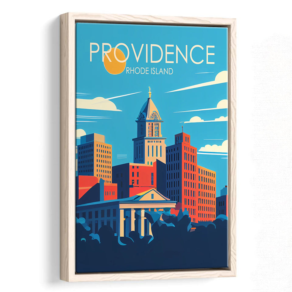 Providence Rhode Island Retro Art Print, Large Canvas, Framed Canvas Print Wall Art Home Decor, Floating Frame