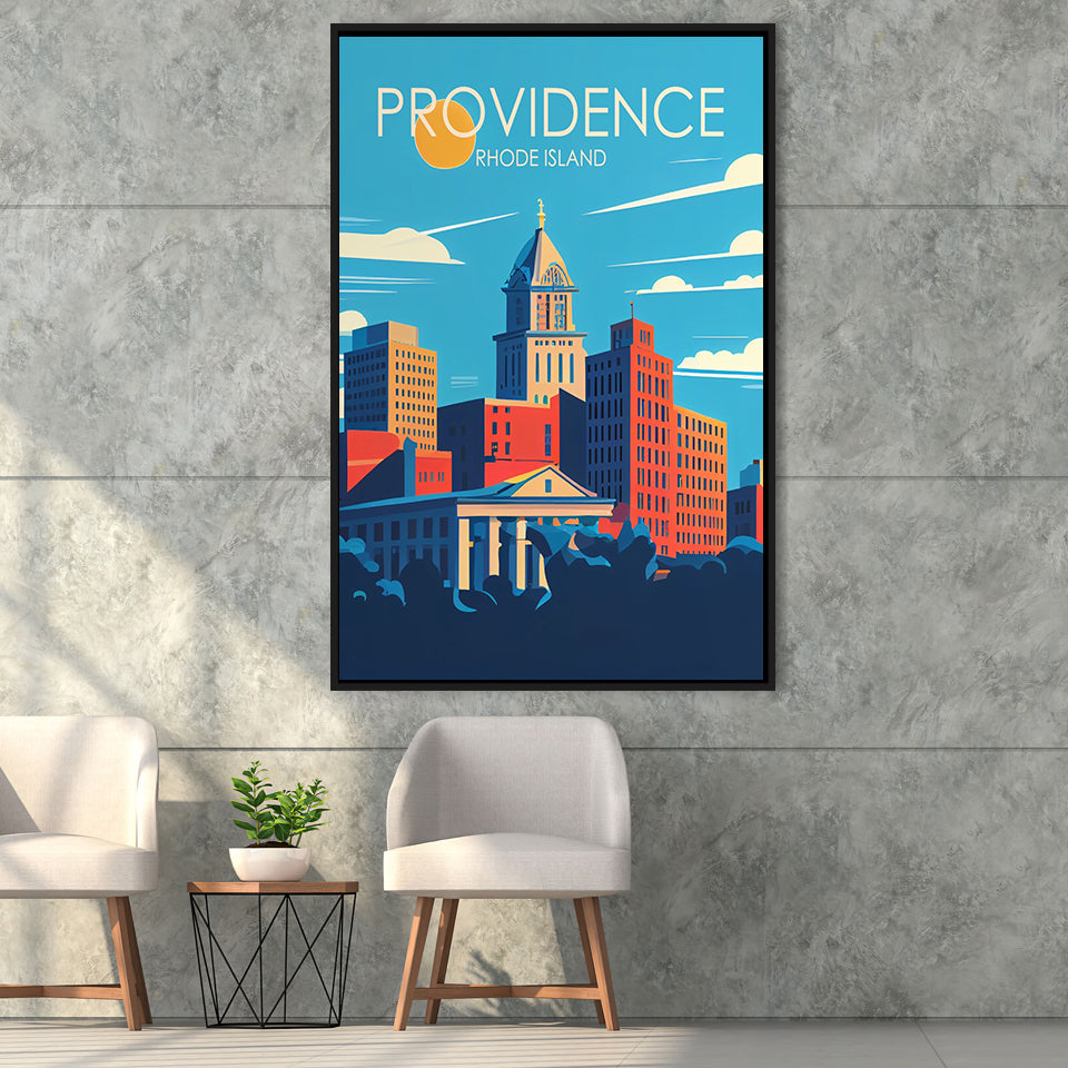 Providence Rhode Island Retro Art Print, Large Canvas, Framed Canvas Print Wall Art Home Decor, Floating Frame