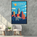 Providence Rhode Island Retro Art Print, Large Canvas, Framed Canvas Print Wall Art Home Decor, Floating Frame