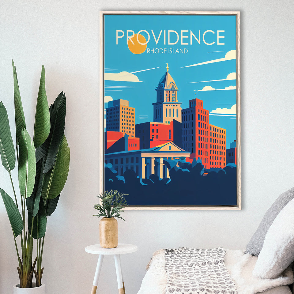Providence Rhode Island Retro Art Print, Large Canvas, Framed Canvas Print Wall Art Home Decor, Floating Frame