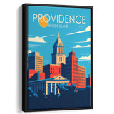 Providence Rhode Island Retro Art Print, Large Canvas, Framed Canvas Print Wall Art Home Decor, Floating Frame