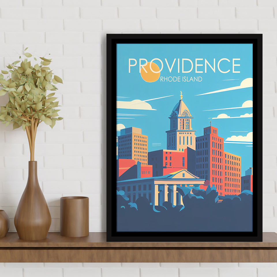 Providence Rhode Island Retro Art Print, Large Canvas, Framed Canvas Print Wall Art Home Decor, Floating Frame