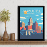 Providence Rhode Island Retro Art Print, Large Canvas, Framed Canvas Print Wall Art Home Decor, Floating Frame