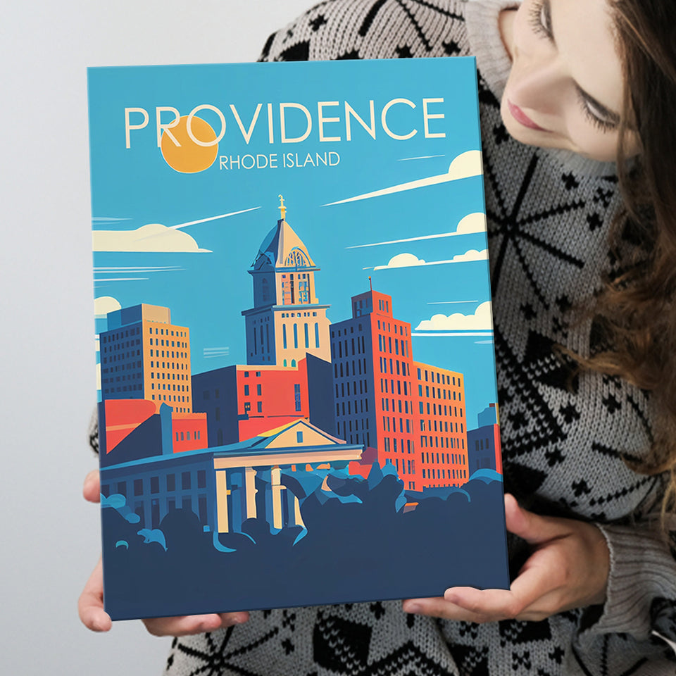 Providence Rhode Island Retro Art Print ,City Art Print, Large Canvas, Canvas Print Wall Art Home Decor
