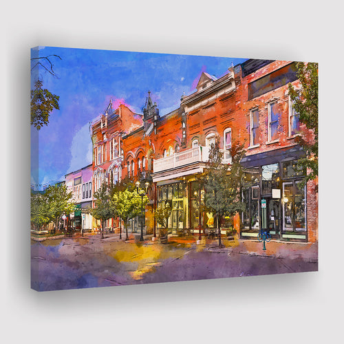 Provo Utah Usa Downtown On Center City Art Watercolor Canvas Prints Wall Art Home Decor, Large Canvas