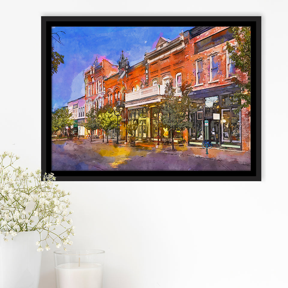 Provo Utah Usa Downtown On Center City Art Watercolor Framed Canvas Prints Wall Art Home Decor,Floating Frame