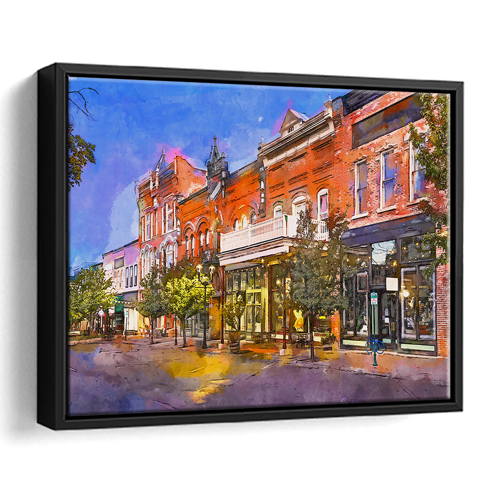 Provo Utah Usa Downtown On Center City Art Watercolor Framed Canvas Prints Wall Art Home Decor,Floating Frame