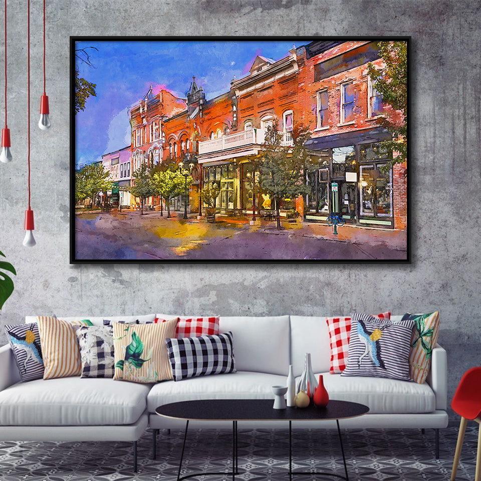 Provo Utah Usa Downtown On Center City Art Watercolor Framed Canvas Prints Wall Art Home Decor,Floating Frame