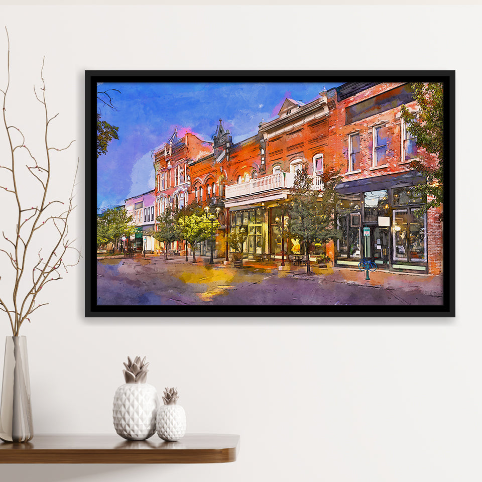 Provo Utah Usa Downtown On Center City Art Watercolor Framed Canvas Prints Wall Art Home Decor,Floating Frame