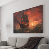 Prrate Ship In Sunset Canvas Prints Wall Art Home Decor, Painting Canvas, Living Room Wall Decor
