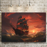 Prrate Ship In Sunset Canvas Prints Wall Art Home Decor, Painting Canvas, Living Room Wall Decor