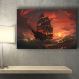 Prrate Ship In Sunset Canvas Prints Wall Art Home Decor, Painting Canvas, Living Room Wall Decor