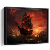 Prrate Ship In Sunset Framed Canvas Prints Wall Art Home Decor, Painting Canvas, Floating Frame