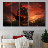 Prrate Ship In Sunset 5 Panels B Canvas Prints Wall Art Home Decor, Extra Large Canvas