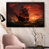 Prrate Ship In Sunset Framed Canvas Prints Wall Art Home Decor, Painting Canvas, Floating Frame