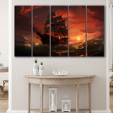 Prrate Ship In Sunset 5 Panels B Canvas Prints Wall Art Home Decor, Extra Large Canvas