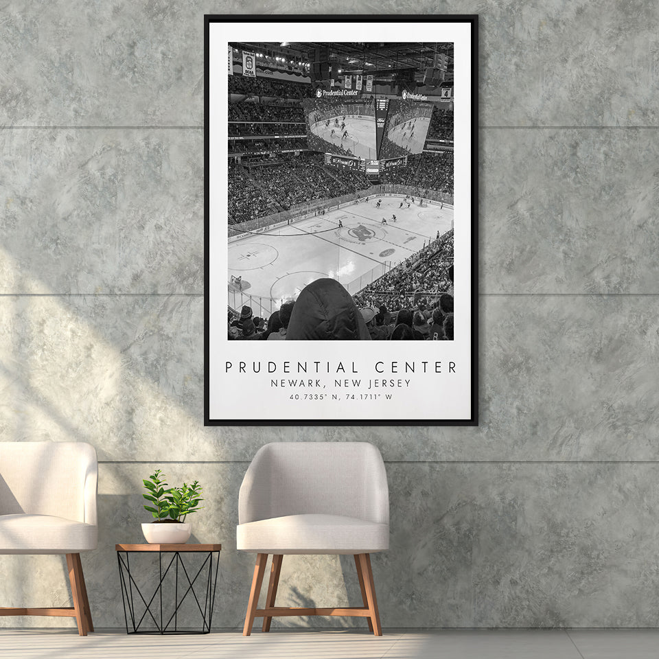 Prudential Center New Jersey Devils Ice Hockey Lovers Black And White Framed Canvas Prints Wall Art Home Decor, Floating Frame