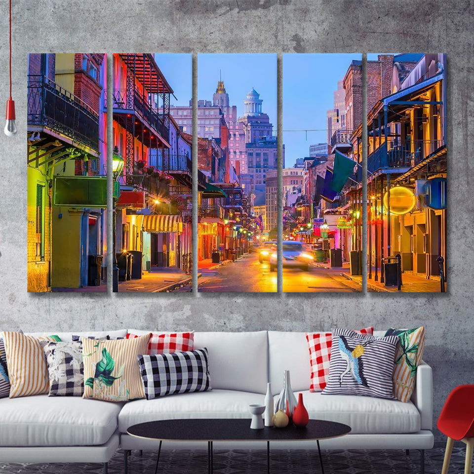 Pubs And Bars In The French Quarter New Orleans Usa 5 Pieces Canvas Prints Wall Art - Painting Canvas, Multi Panels, Wall Decor