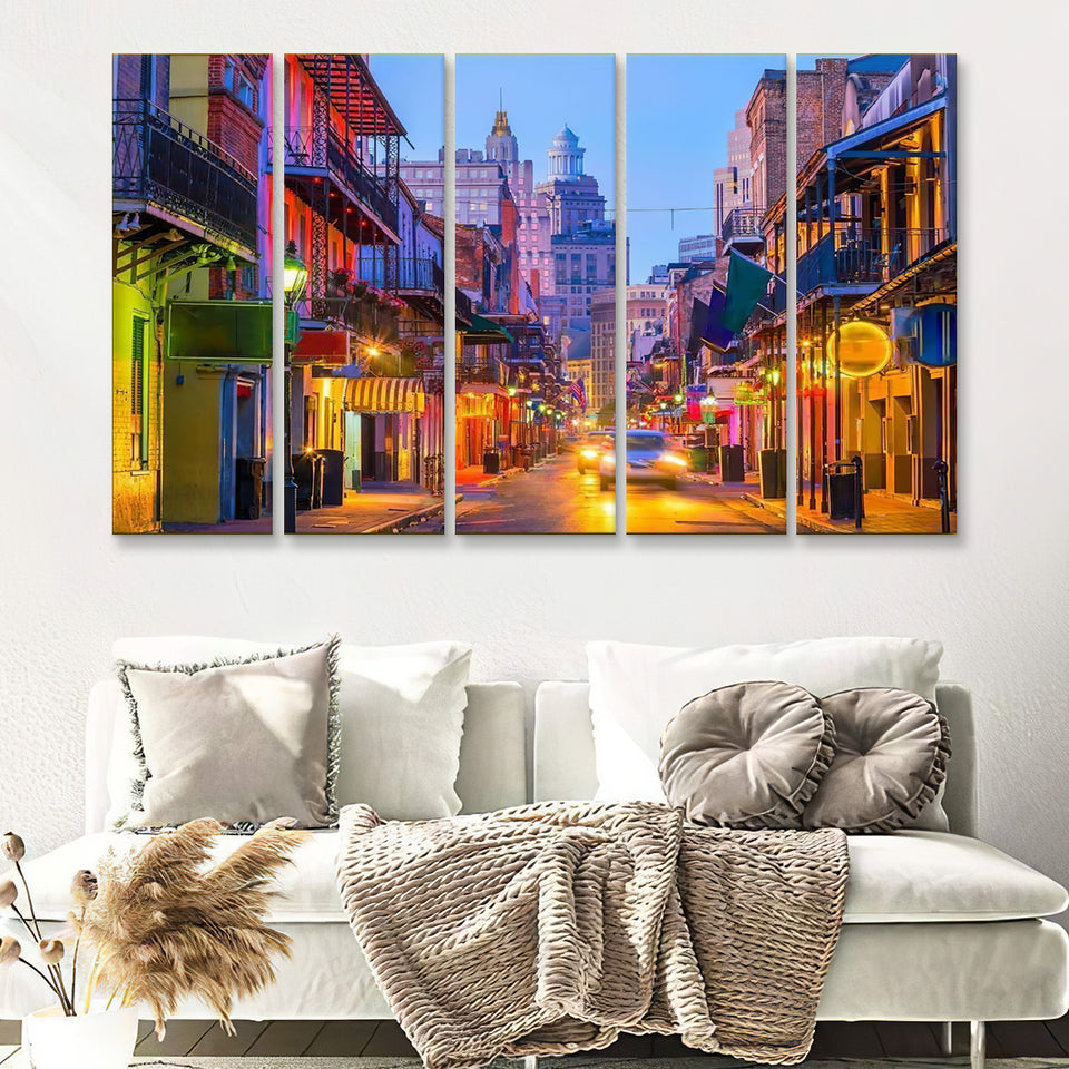 Pubs And Bars In The French Quarter New Orleans Usa 5 Pieces Canvas Prints Wall Art - Painting Canvas, Multi Panels, Wall Decor