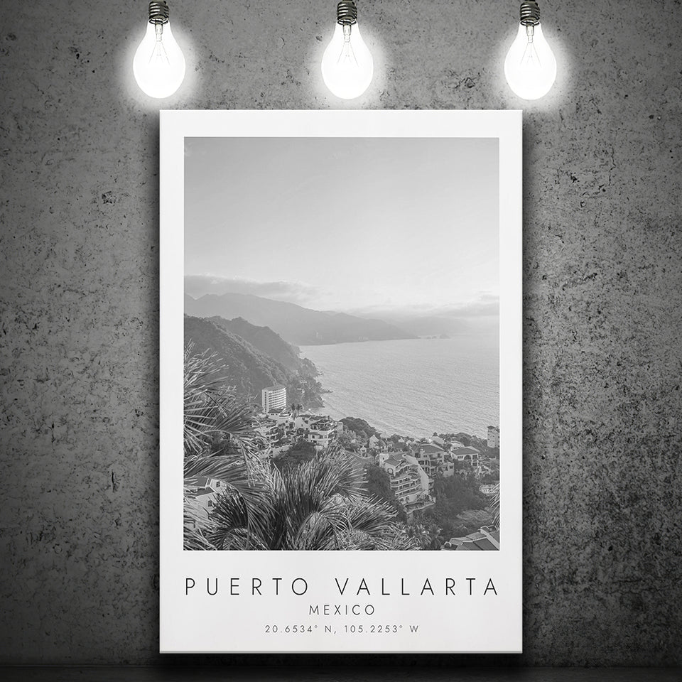 Puerto Vallarta Mexico Black And White Art Canvas Prints Wall Art Home Decor