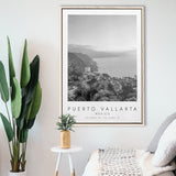 Puerto Vallarta Mexico Black And White Art Framed Canvas Prints Wall Art Home Decor, Floating Frame