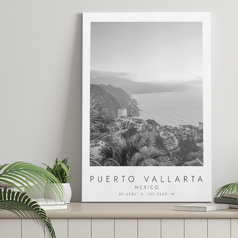 Puerto Vallarta Mexico Black And White Art Canvas Prints Wall Art Home Decor