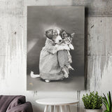 Puppy And Kitten Animal Friends Black And White Print, Funny Canvas Prints Wall Art Home Decor