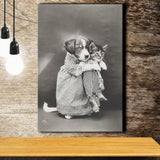 Puppy And Kitten Animal Friends Black And White Print, Funny Canvas Prints Wall Art Home Decor