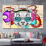 Puppy Dj Headphone Portrait Canvas 5 Piece B Prints Wall Art Decor - Painting Canvas, Multi Panels, Canvas Prints