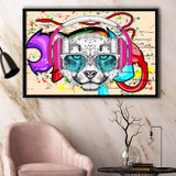 Puppy Dj Headphone Portrait Framed Canvas Prints Wall Art Decor - Painting Canvas, Floating Frame, Framed Picture