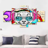 Puppy Dj Headphone Portrait Canvas 5 Pieces Prints Wall Art Decor - Painting Canvas, Multi Panels, Canvas Print
