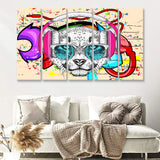 Puppy Dj Headphone Portrait Canvas 5 Piece B Prints Wall Art Decor - Painting Canvas, Multi Panels, Canvas Prints