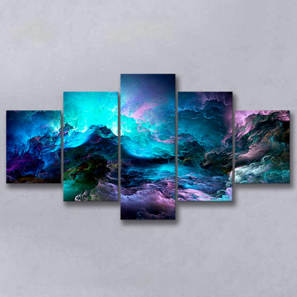Purple Marble Abstract 5 Piece Canvas Prints Wall Art Decor, Multi Panels, Mixed Canvas