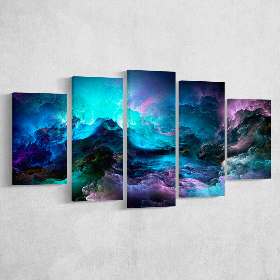 Purple Marble Abstract 5 Piece Canvas Prints Wall Art Decor, Multi Panels, Mixed Canvas