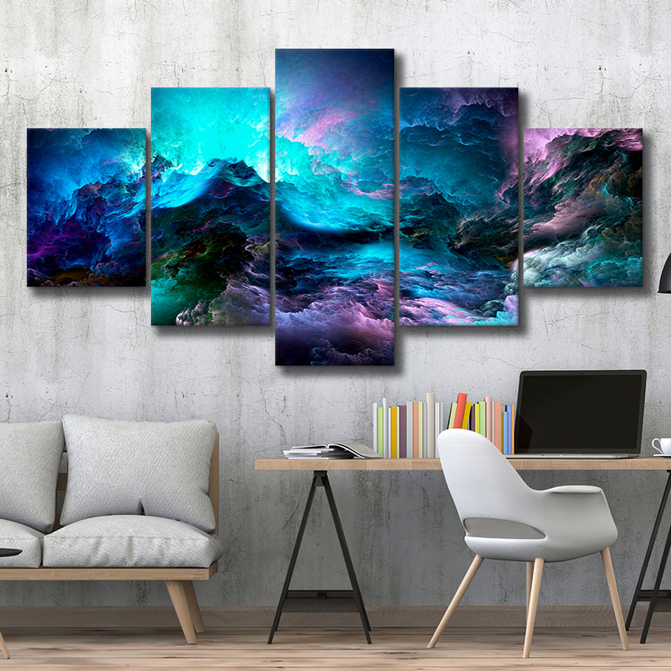 Purple Marble Abstract 5 Piece Canvas Prints Wall Art Decor, Multi Panels, Mixed Canvas