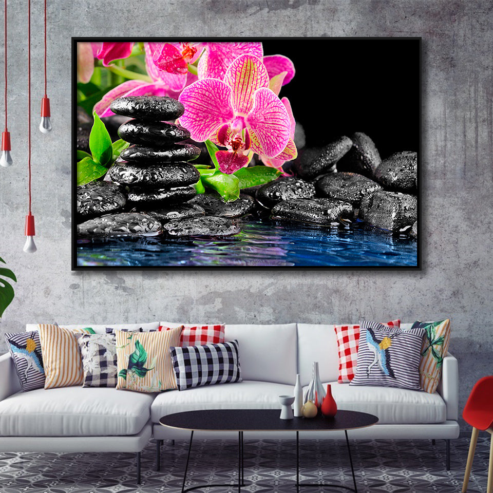 Purple Orchid Spa Framed Canvas Prints Wall Art Decor, Framed Picture, Floating Frame