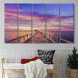 Purple Sunset Bridge Canvas Wall Art Design, 5 Panel B Canvas Prints Wall Art, Extra Large Canvas Decor