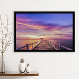 Purple Sunset Bridge Canvas Wall Art Design Framed Canvas Prints Wall Art, Floating Frame, Large Canvas Home Decor