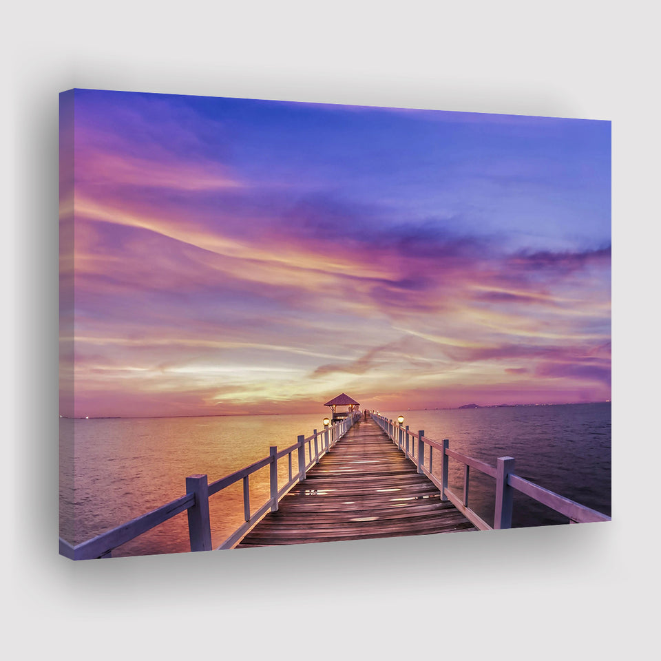 Purple Sunset Bridge Canvas Wall Art Design Canvas Prints Wall Art, Home Living Room Decor, Large Canvas