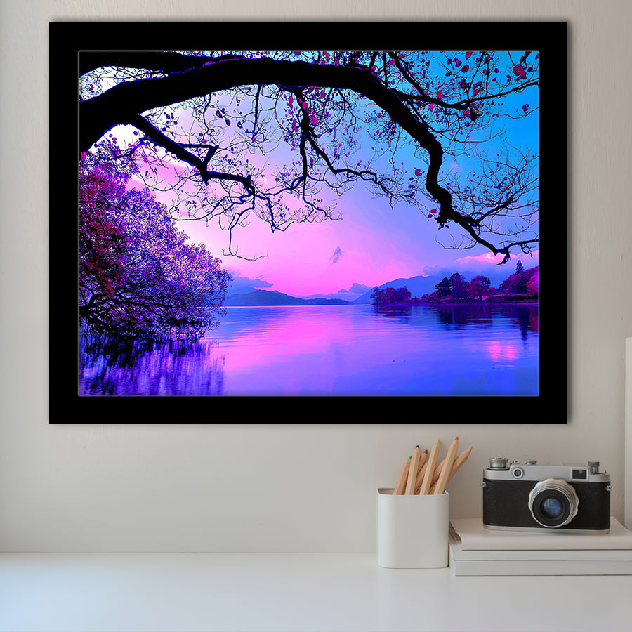 Purple Sunset Trees Framed Art Prints Wall Decor - Painting Art, Black Frame, Home Decor, Prints for Sale
