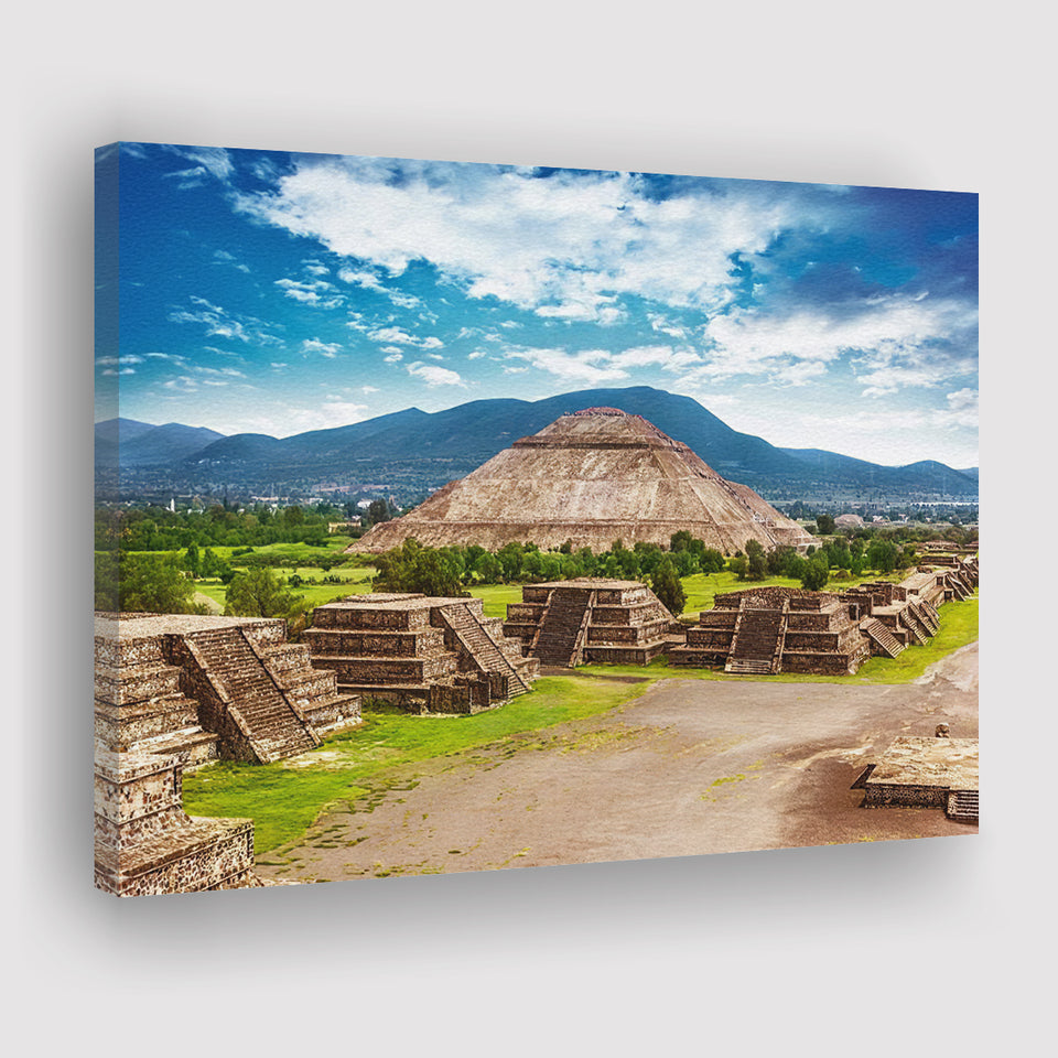 Pyramids of the Sun and Moon on the Avenue of the Dead in Mexico Canvas Prints Wall Art - Painting Canvas, Wall Decor, Home Decor, For Sale