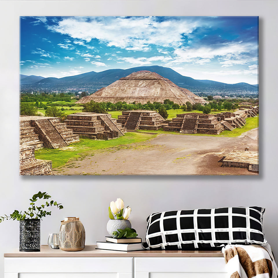 Pyramids of the Sun and Moon on the Avenue of the Dead in Mexico Canvas Prints Wall Art - Painting Canvas, Wall Decor, Home Decor, For Sale
