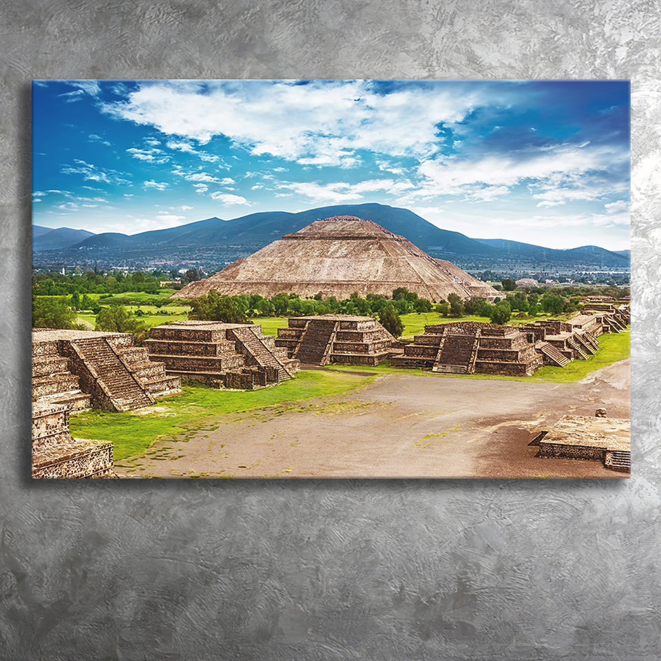 Pyramids of the Sun and Moon on the Avenue of the Dead in Mexico Canvas Prints Wall Art - Painting Canvas, Wall Decor, Home Decor, For Sale