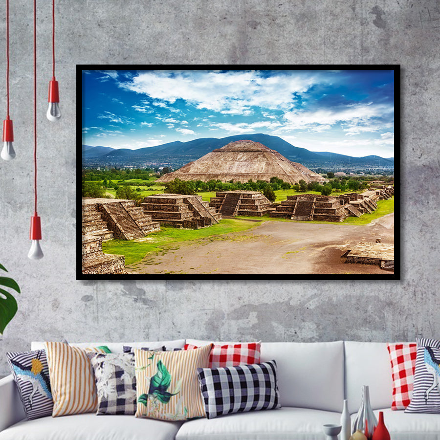 Pyramids of the Sun and Moon on the Avenue of the Dead in Mexico Frame ...
