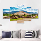 Pyramids of the Sun and Moon on the Avenue of the Dead in Mexico 5 Pieces Canvas Prints Wall Art - Painting Canvas, Multi Panels, Wall Decor