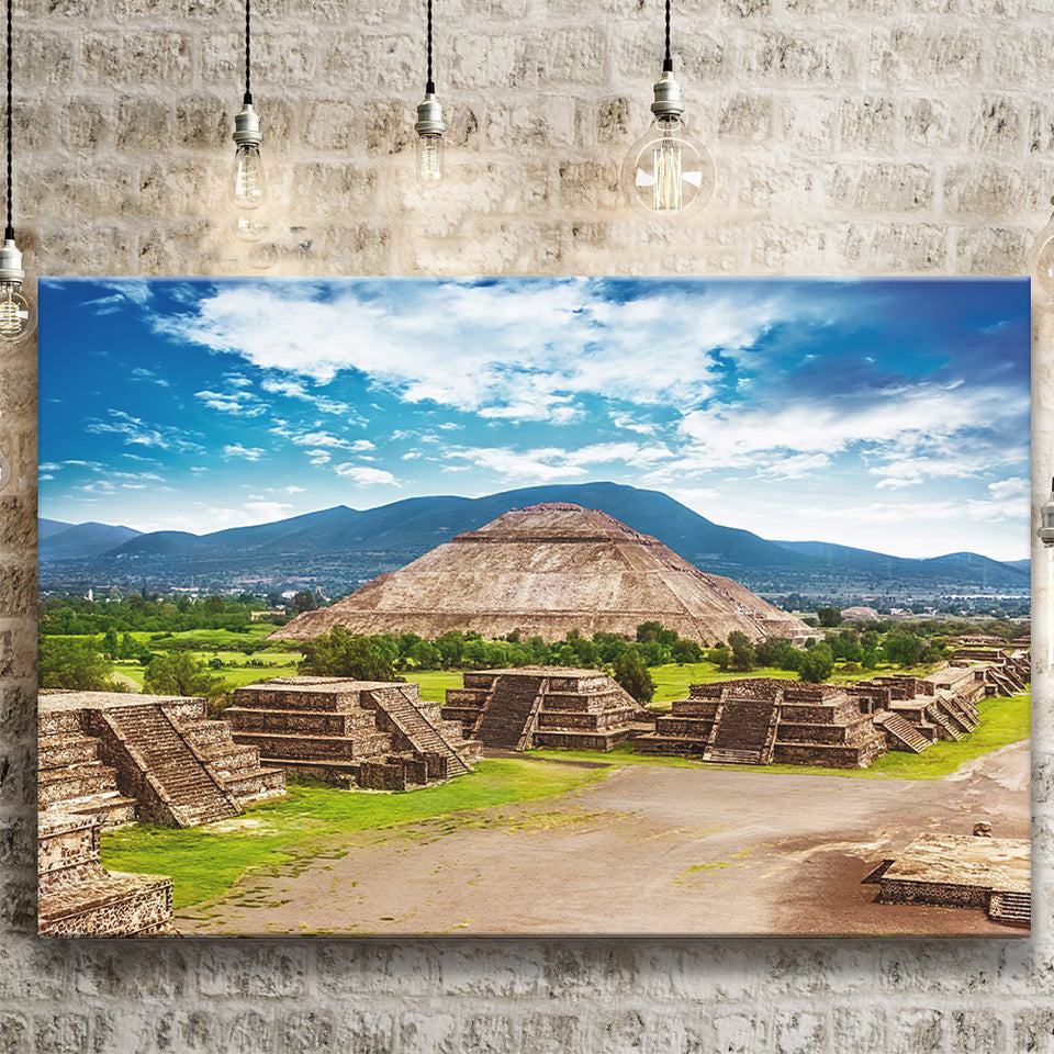Pyramids of the Sun and Moon on the Avenue of the Dead in Mexico Canvas Prints Wall Art - Painting Canvas, Wall Decor, Home Decor, For Sale