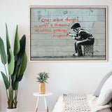 Quotes Stencil Street Banksy Street Art Framed Canvas Prints Wall Art, Floating Frame, Large Canvas Home Decor
