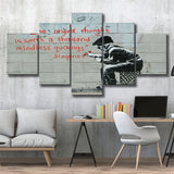 Quotes Stencil Street Banksy Street Art, 5 Panel Canvas Prints Wall Art,Mixed Canvas, Large Canvas