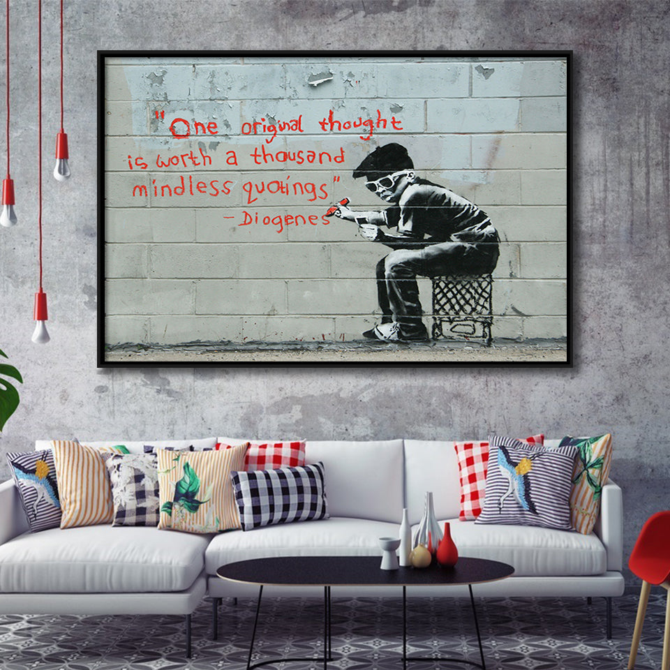 Quotes Stencil Street Banksy Street Art Framed Canvas Prints Wall Art, Floating Frame, Large Canvas Home Decor